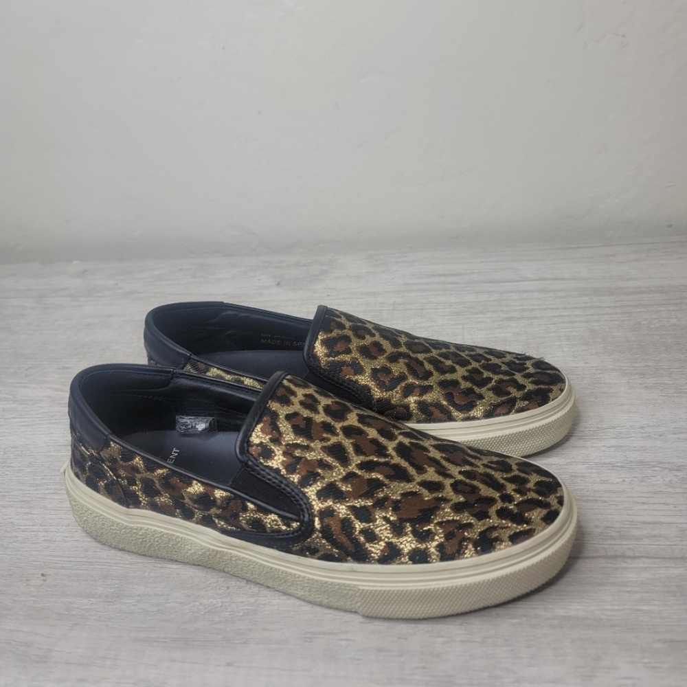 Saint Laurent YSL metallic leopard print slip-on sneaker